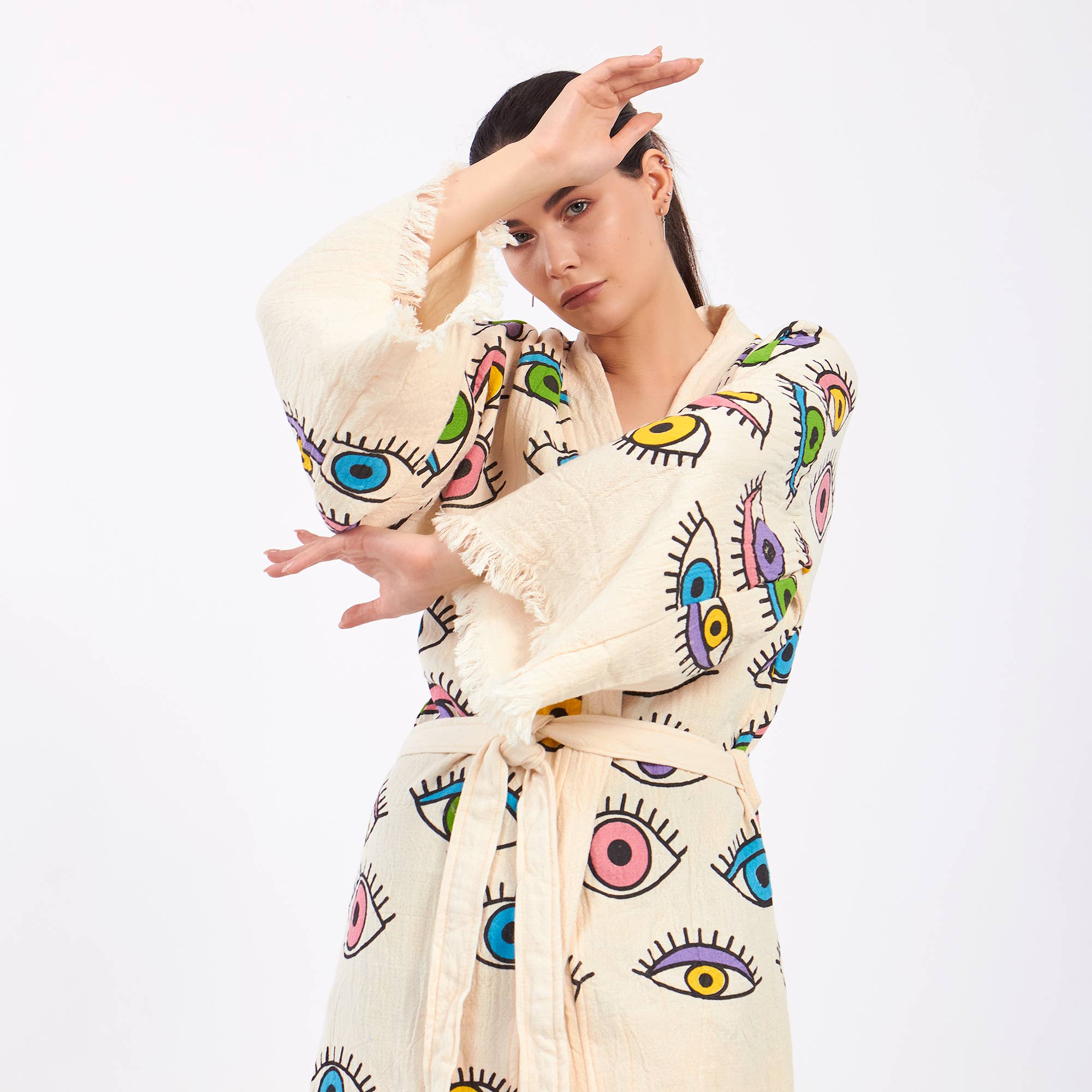 Yaz Concepts - Wholesale Kimono - Dames - Turkse badjas met kleurrijk oogmotief, festival kimono kaftan10