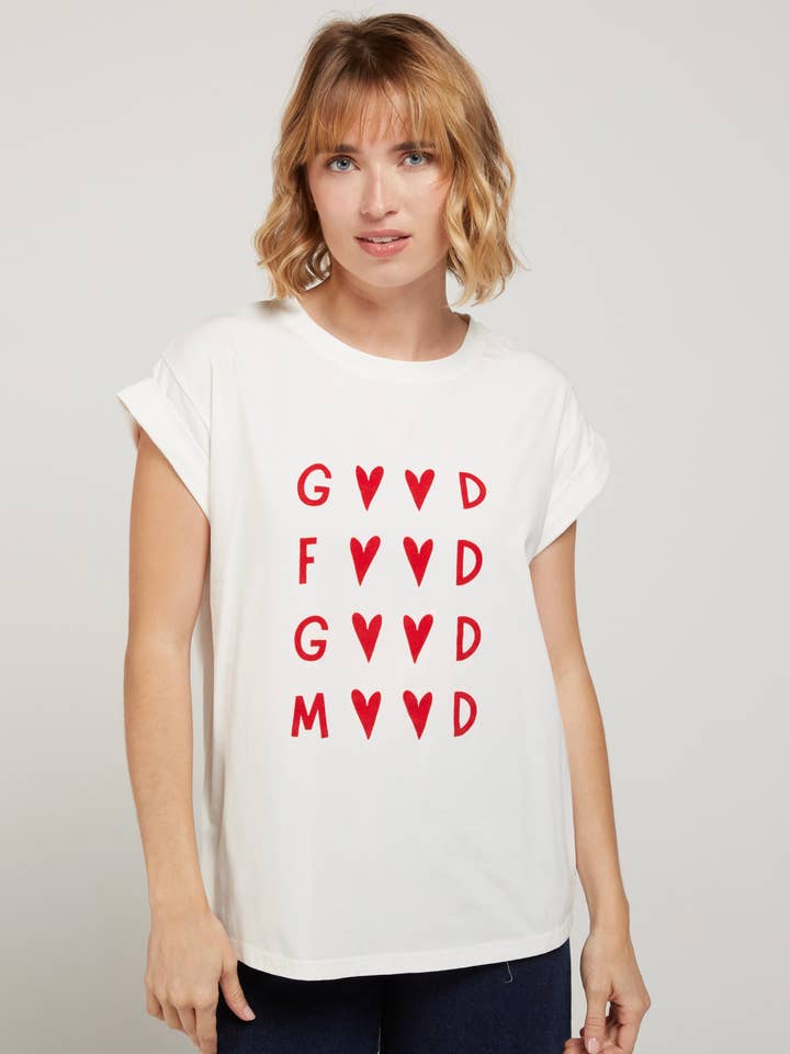 MIAM - T-shirt com Mensagem Good Food Good Mood Algodão por atacado de Andy & Lucy