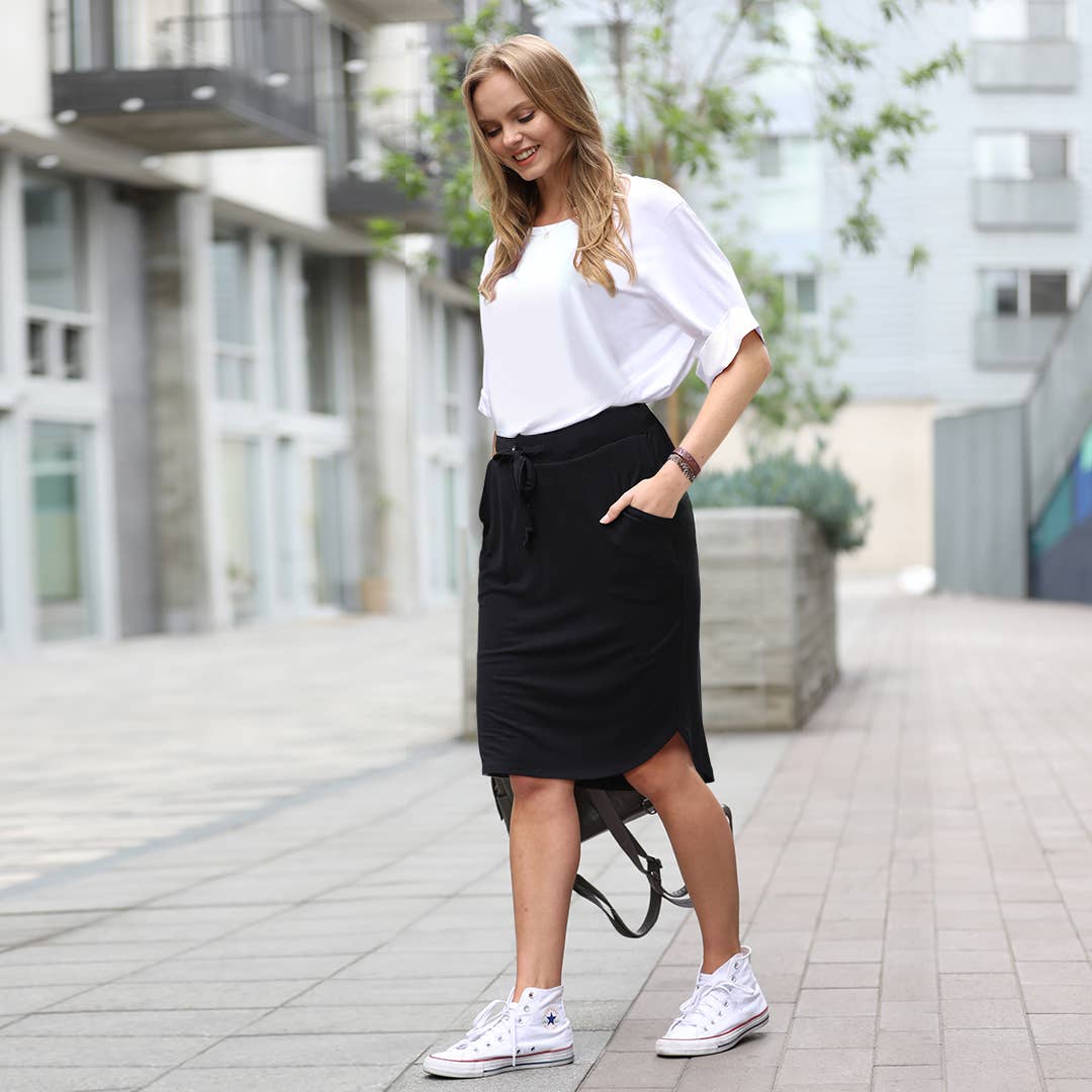 42POPS – Engroshandel Nederdel - Dame – ",,..Elastisk Talje Selvbindende Tulipankant Nederdel m/Lommer22