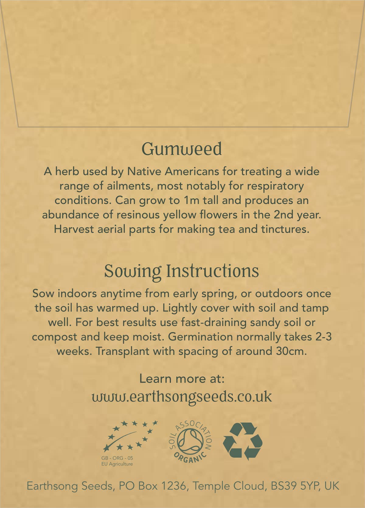 Earthsong Seeds – wholesale Plant seeds – Gumweed: Seed Pack - Organic2