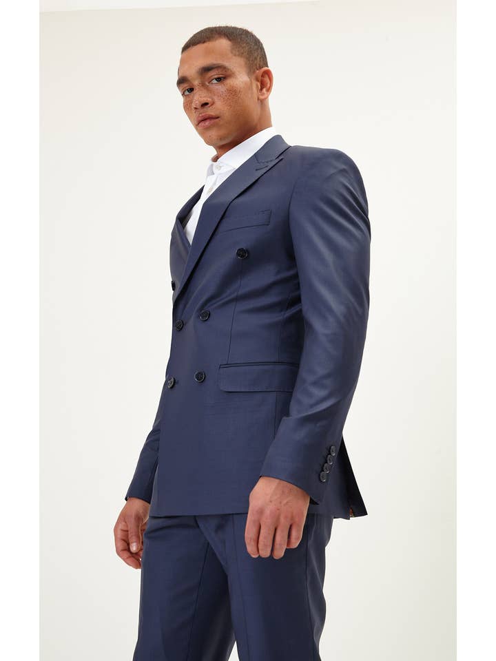 Men's Super 120S Merino Wool Double Breasted Suit-Solid Navy for wholesale on Faire