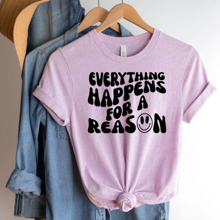 Everything Happens For A Reason Lilac Tee for wholesale by Simply Tees