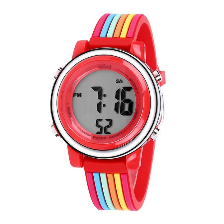 Montre de sport numérique pour filles - nombreuses fonctionnalités - Rayures colorées pour la vente par Ovvel Watches
