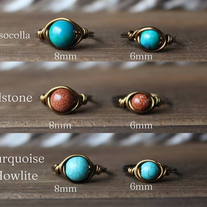 Gratefully Dreaming - Wholesale Cocktail/Statement Ring - Antique Brass Wire Wrapped Gemstone Rings1
