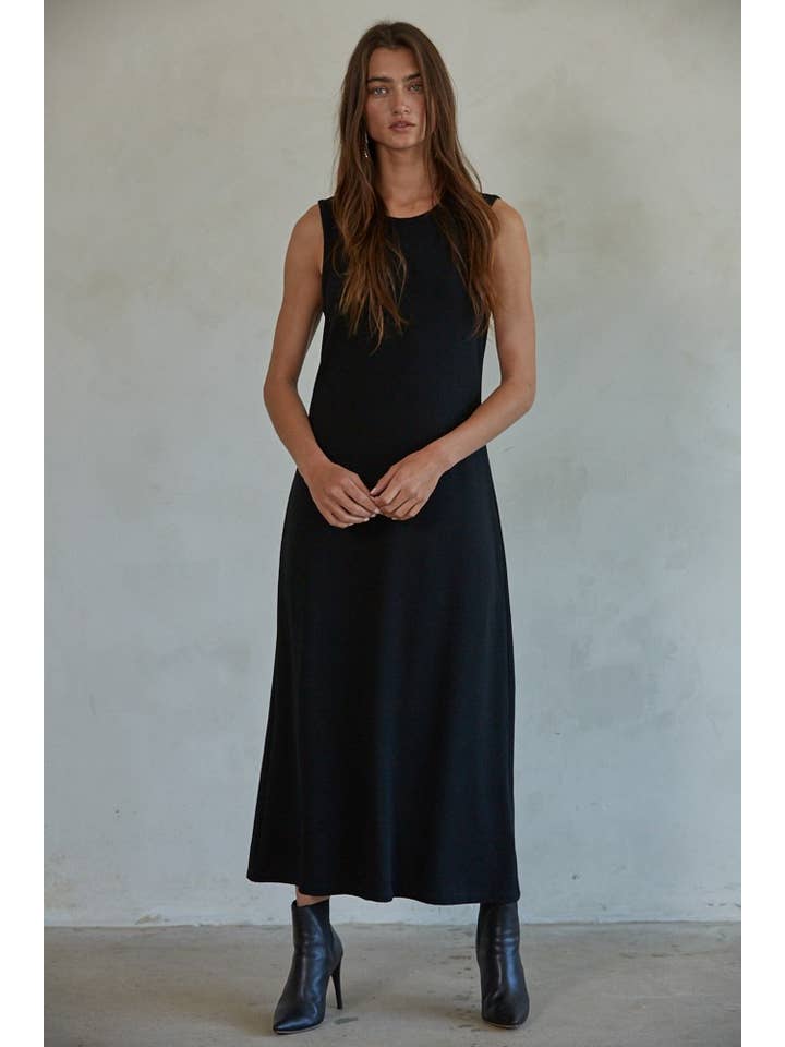 By Together - Wholesale Dress - Women's - L7380 | Knit Ribbed Sleeveless Midi Dress With Back Slit