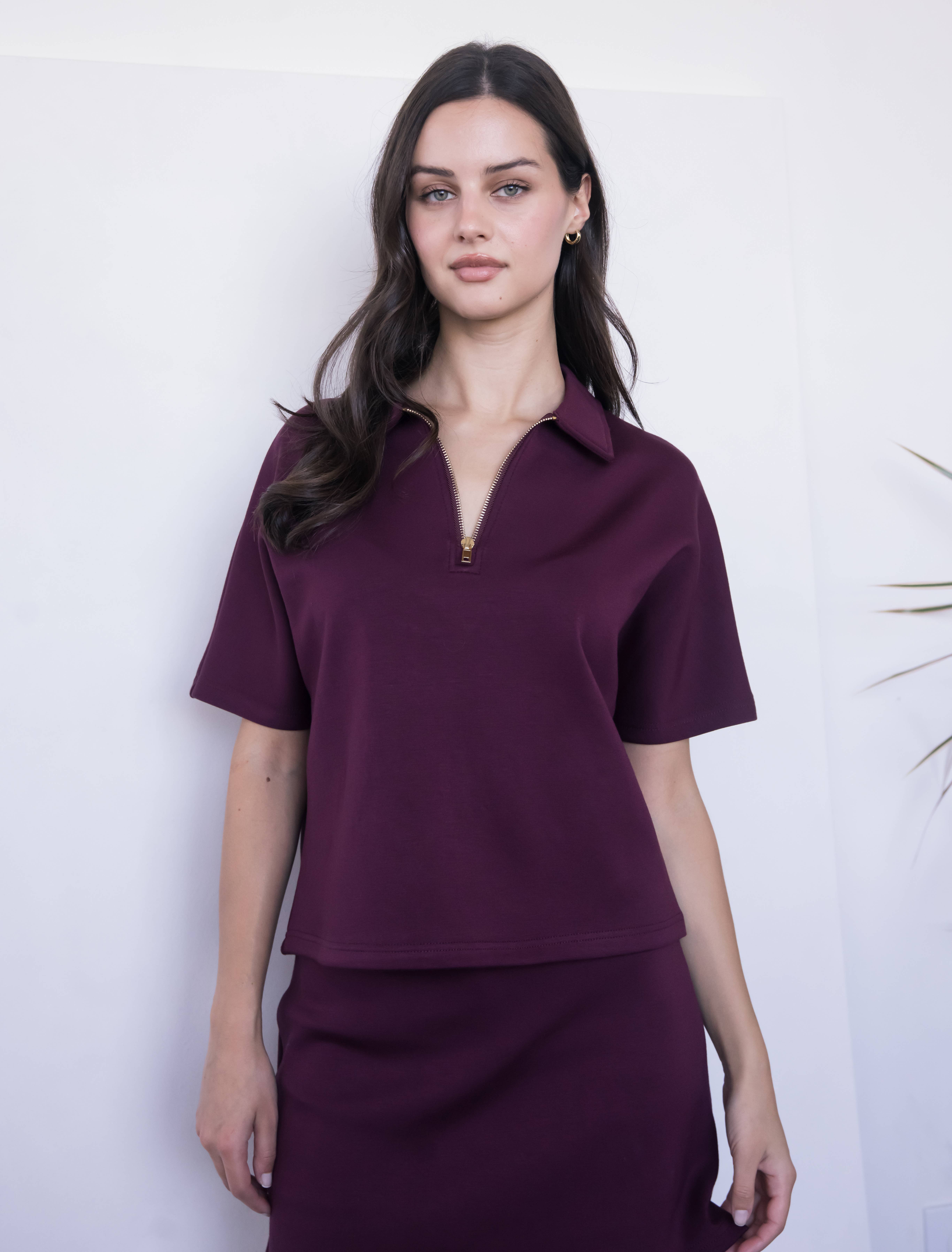 P. CILL - Wholesale Knit Top - Women's - P. CILL Butter Modal Short Sleeve Quarter Zip Top16