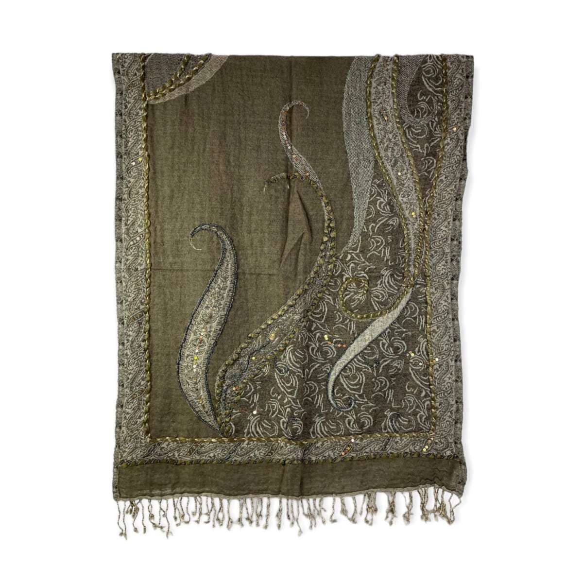 Chenson & Gorett – Cachecol - Mulher por atacado – Lenço Étnico Indiano de Lã com Paetês e Bordados14