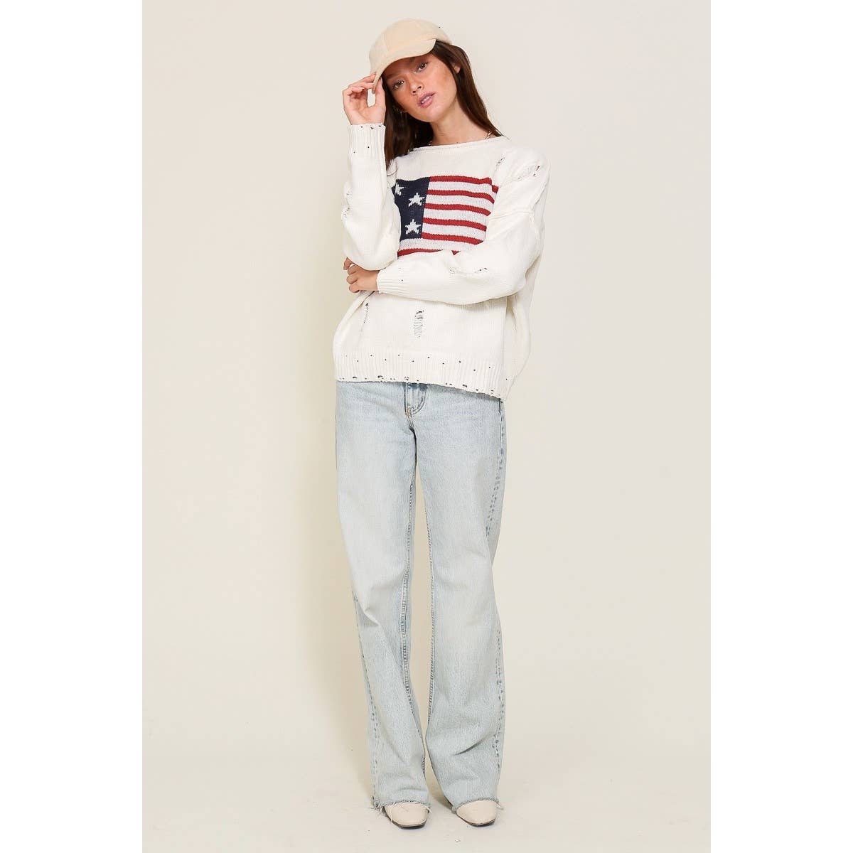 Apolline - Venta al por mayor Jersey de punto - Mujer - suéter de punto con bandera americana desgastado4