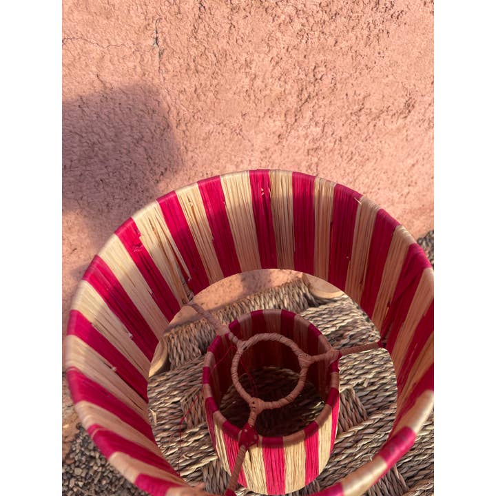 bazarifinagh - Wholesale Lamp Shade - Handmade Raffia Table Lamp Shade in Beige and Pin Boho Lamp 1