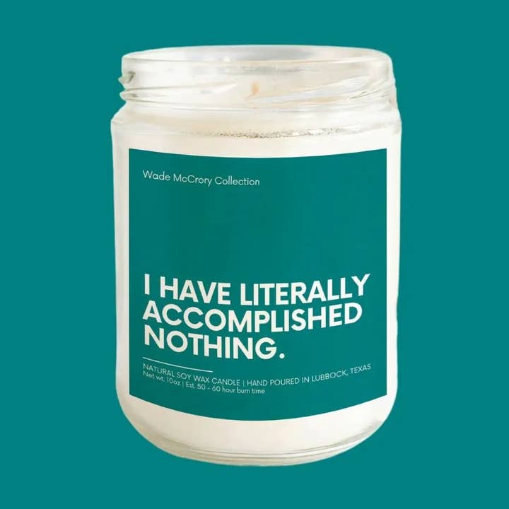 Accomplished Nothing Soy Candle for wholesale by Wade McCrory Collection