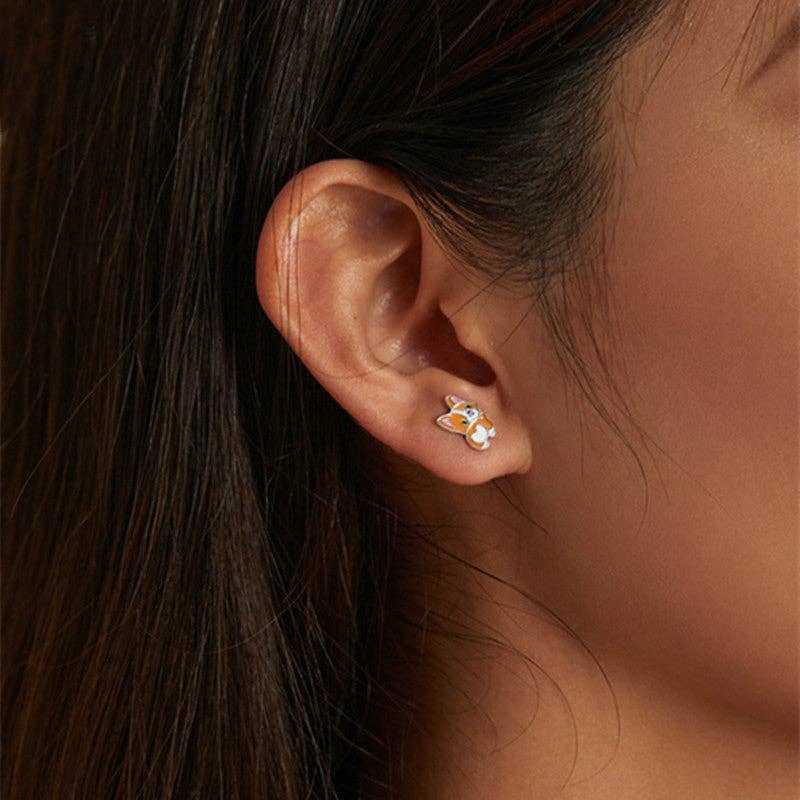 Perimade & Co. LLC - Wholesale Stud/Post Earrings - Welsh Corgi Dog Enamel Stud Earrings in 925 Sterling Silver1