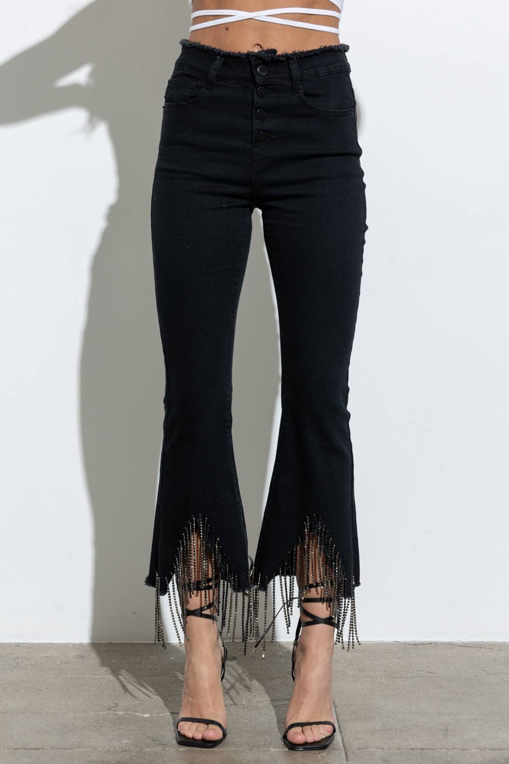 Blue B - Wholesale Jeans - Women's - 1365P - RHINESTONE FRINGE DENIM PANTS0