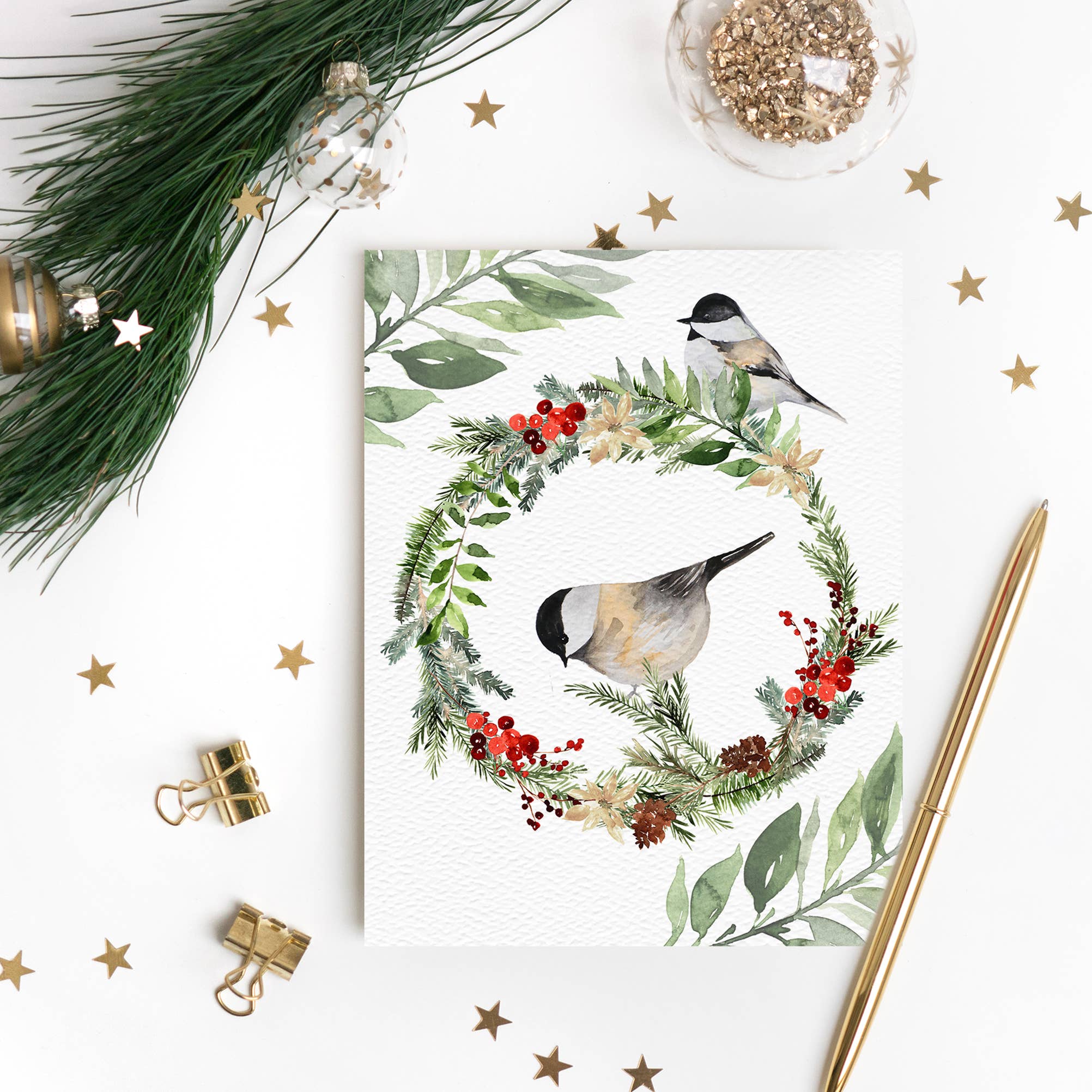 Blue Thistle - Wholesale Christmas Card - Winter Chickadee, Happy Holidays Card, Christmas Birds5