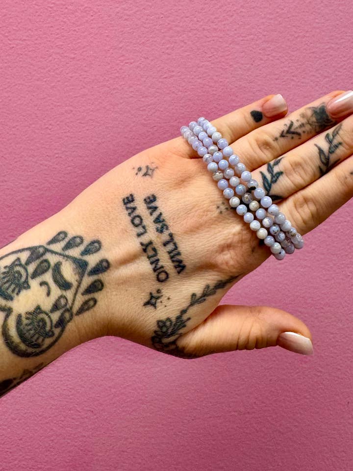 Natural Blue Lace Agate Bracelet 4mm for wholesale by Luxury House of Crystals