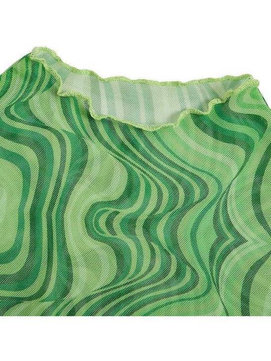 Sweetkama - Wholesale Knit Top - Women's - Ladies Print Flare Sleeves Mesh Crop Top SKT24178