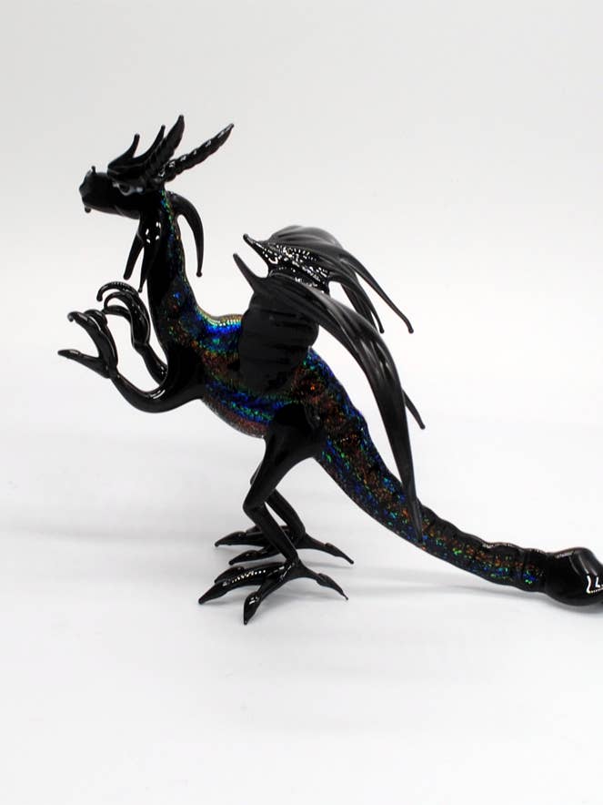 36-940D Longwei Dragon - Black / Rainbow Dichroic for wholesale by WGK Glass Art Inc