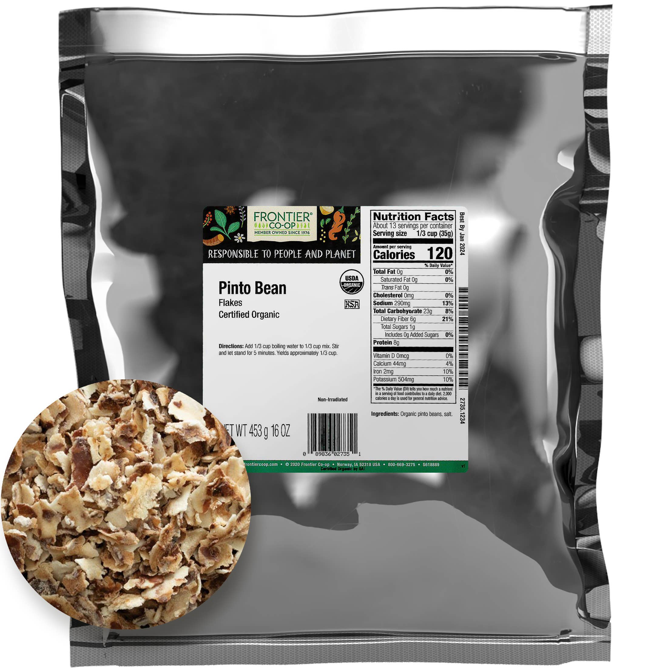 Frontier Co-op - Wholesale Beans - Pinto Bean Flakes, Organic, Kosher, Non ETO, Bulk, 1lb1