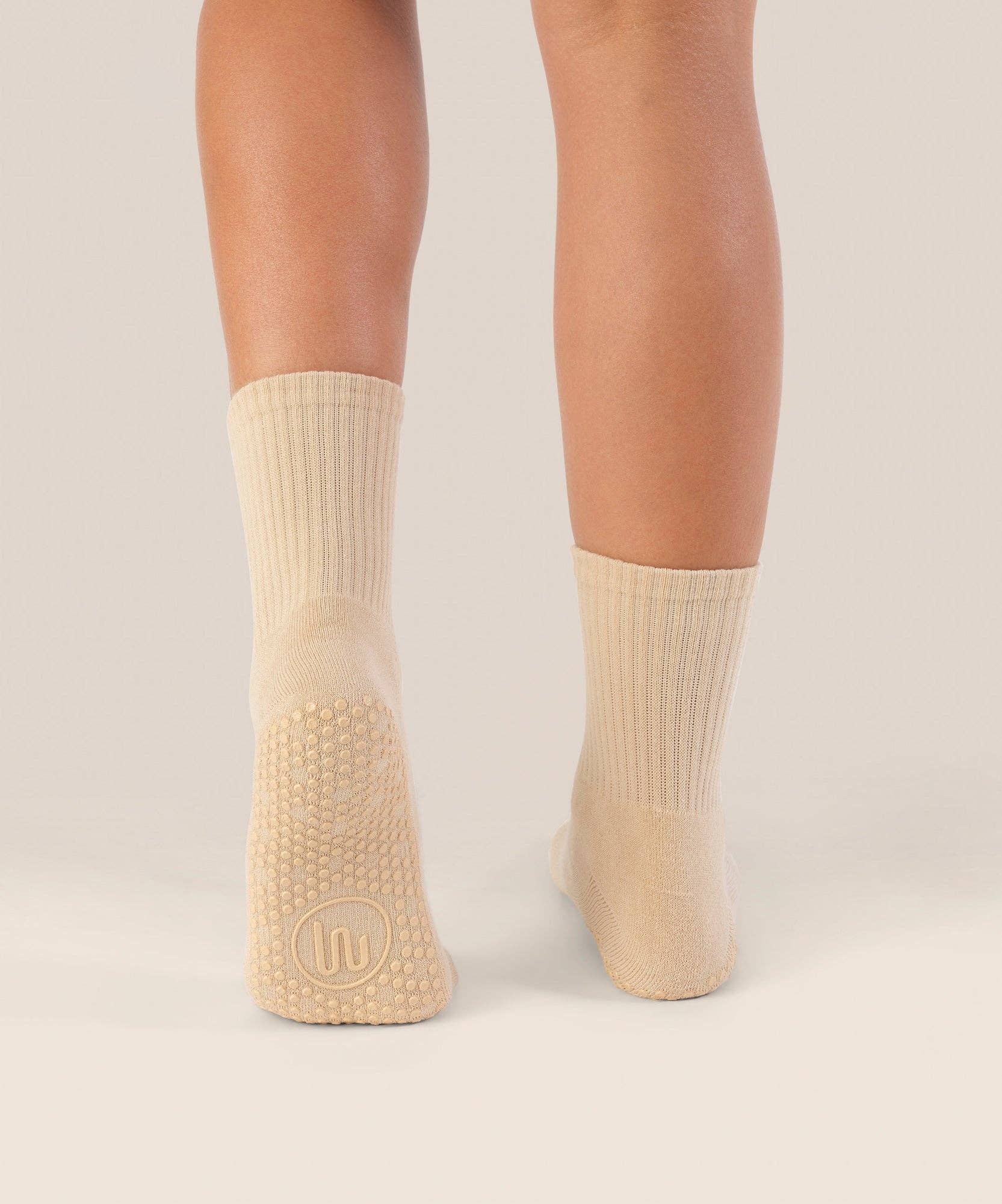 MoveActive - Wholesale Socks - Women's - Crew Non Slip Grip Socks - Almond1