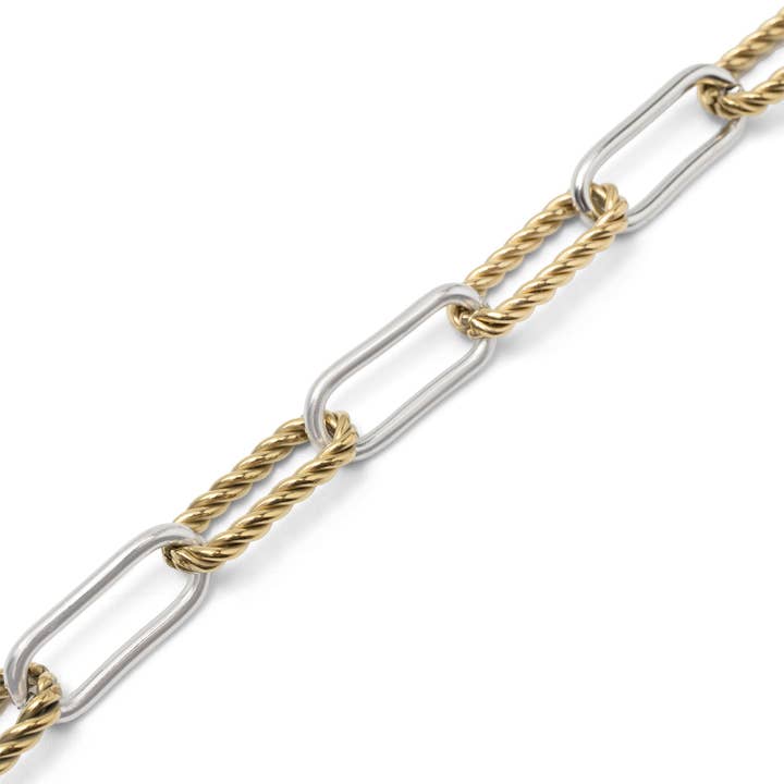 18K Gold Stainless Steel Mixed Metal Twist Chain Bracelet for wholesale on Faire3