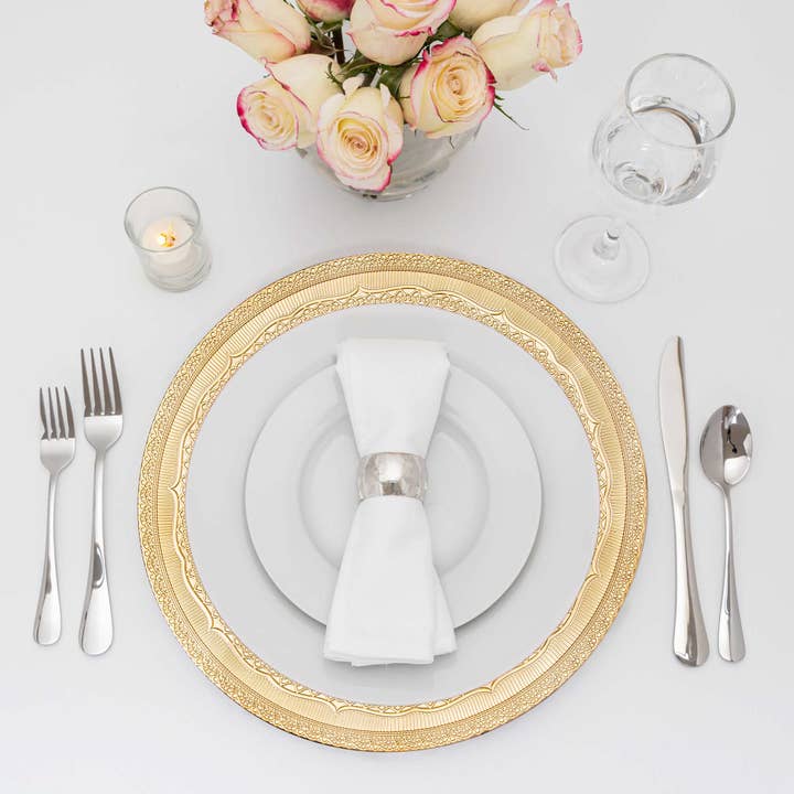 Portofino International Trading, USA - Wholesale Charger Plate - Eyelet Plastic Charger Plate 13" - Gold
