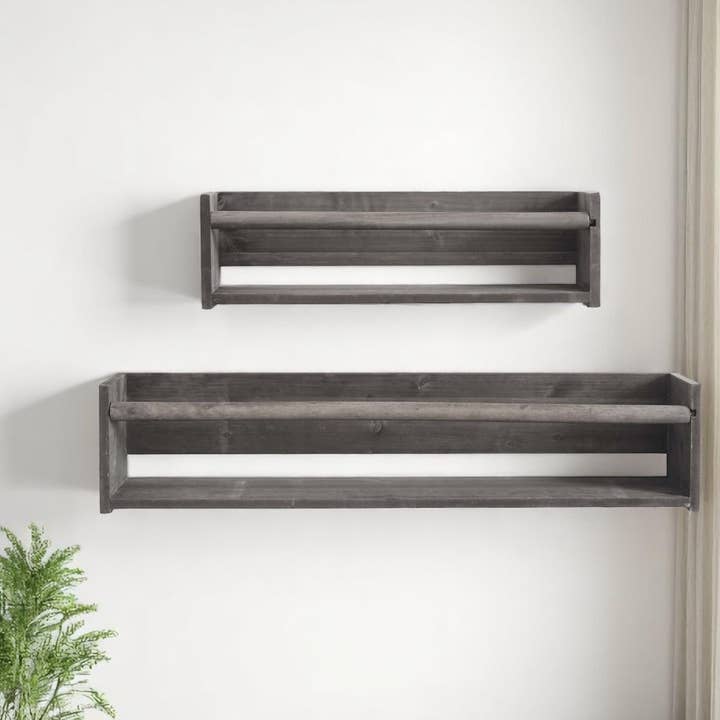 Set Of Two Gray Wood Wall Mounted Floating Shelves for wholesale by HomeRoots