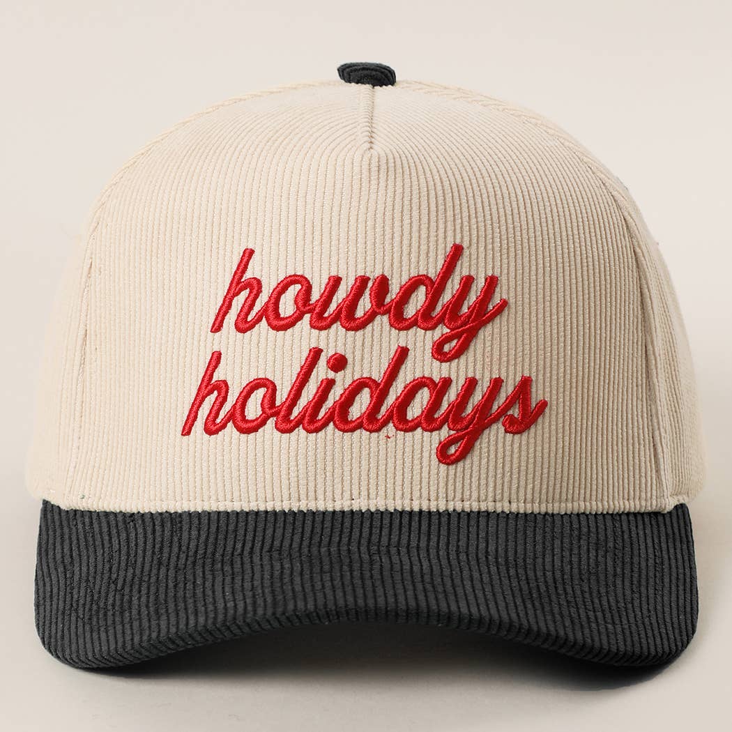 Fashion City - Wholesale Truckerpet - Dames - Howdy Holidays 3D Tekst Borduurwerk Corduroy Hoed0