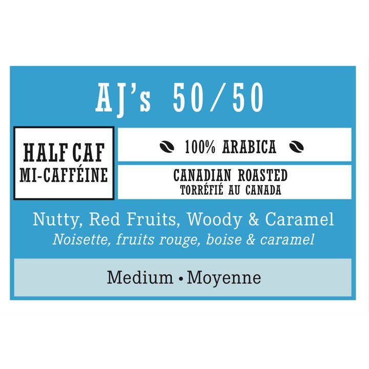AJ's 50/50 - Half Caffeinated Whole Coffee Bean for wholesale by Porch Dog Coffee