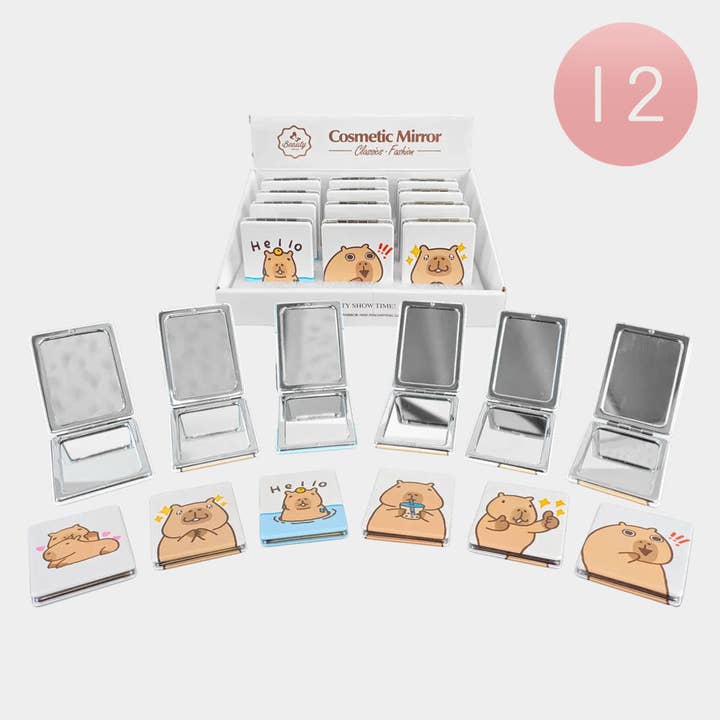 12PCS - Capybara Print Rectangular Cosmetic Mirrors for wholesale by Sensibling Corp.