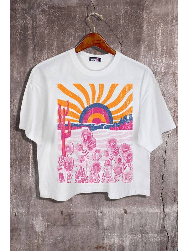 MINEB - Wholesale Screen printed t-shirt – Women′s - Sunrise Graphic Crop Tee1
