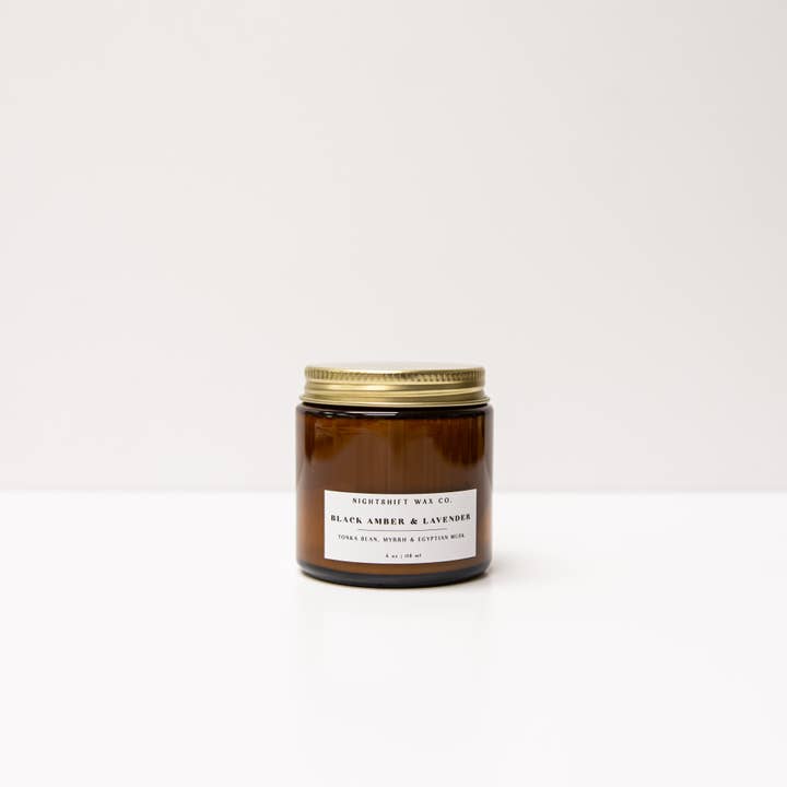 Nightshift Wax Co. - Wholesale Jar/Filled Candle - Black Amber + Lavender Soy Candle