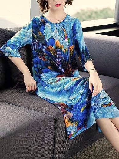 Robe plissée A-Line à manches 3/4 de 44 po 20191914 pour la vente par Lou Nardi