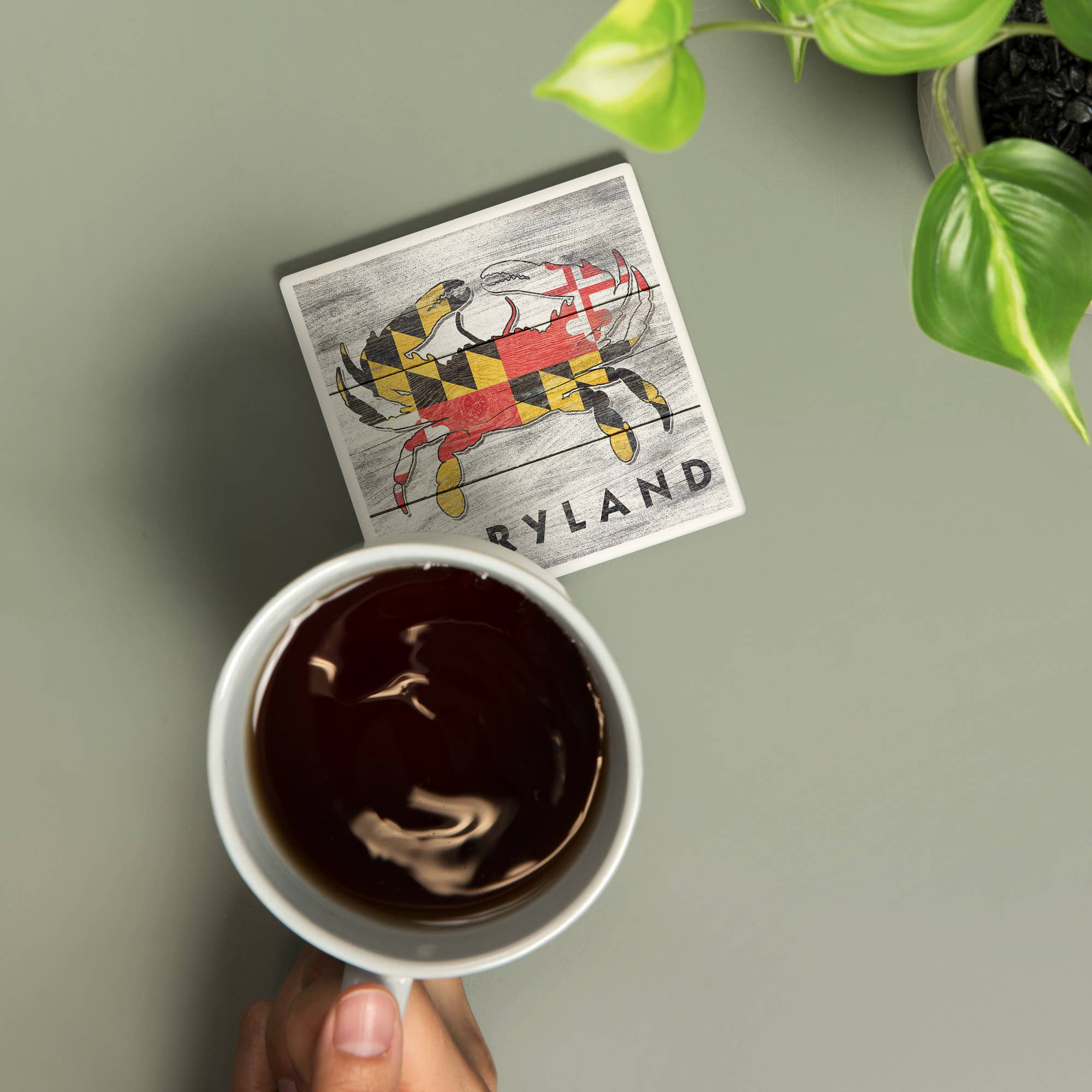 Lantern Press - Wholesale Coasters - CERAMIC COASTER Maryland, Rustic State Flag Crab1