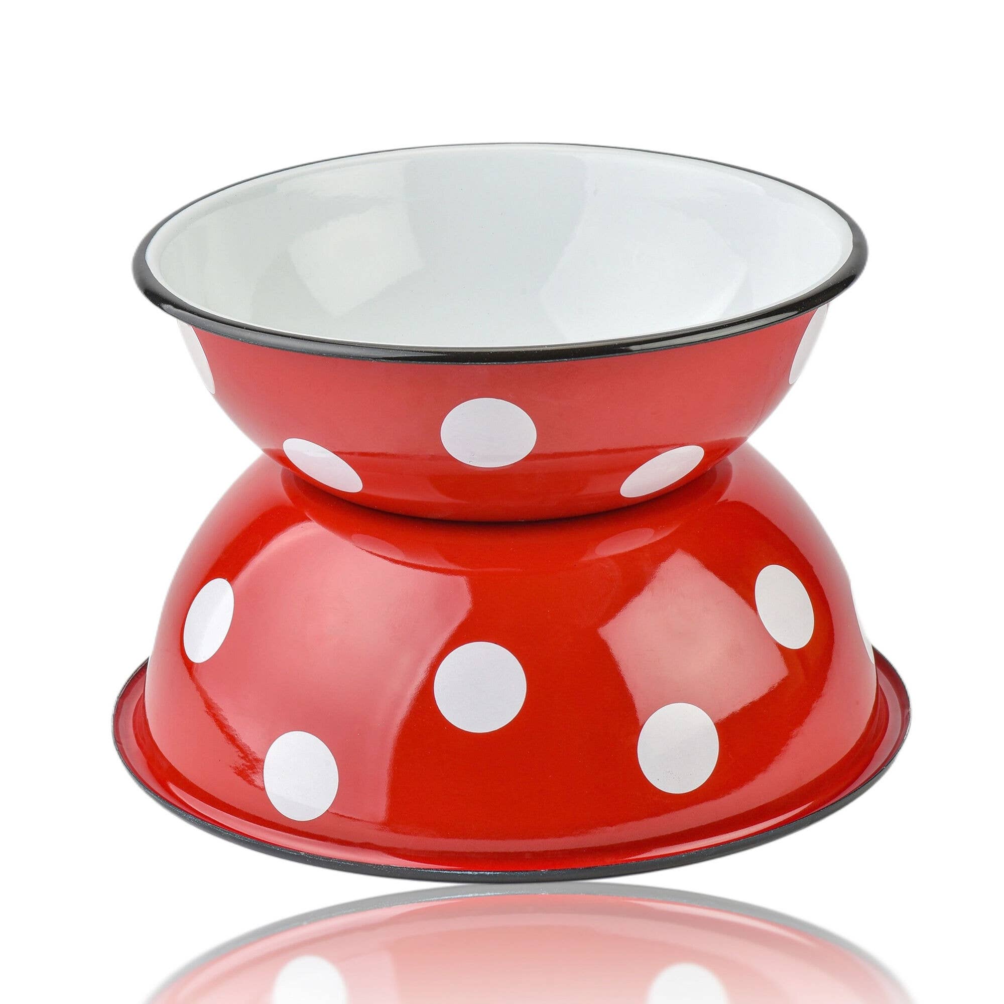 STP - Wholesale Bowl - Red White Polka-Dot Enamel Steel Bowl Set of 2 (1.6+2.7-qt)5