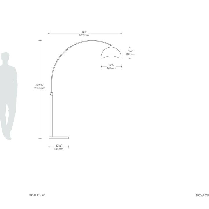 Nova of California - Wholesale Floor Lamp - Arc Floor Lamp Brass 92" Luna Bella White Shade Marble3