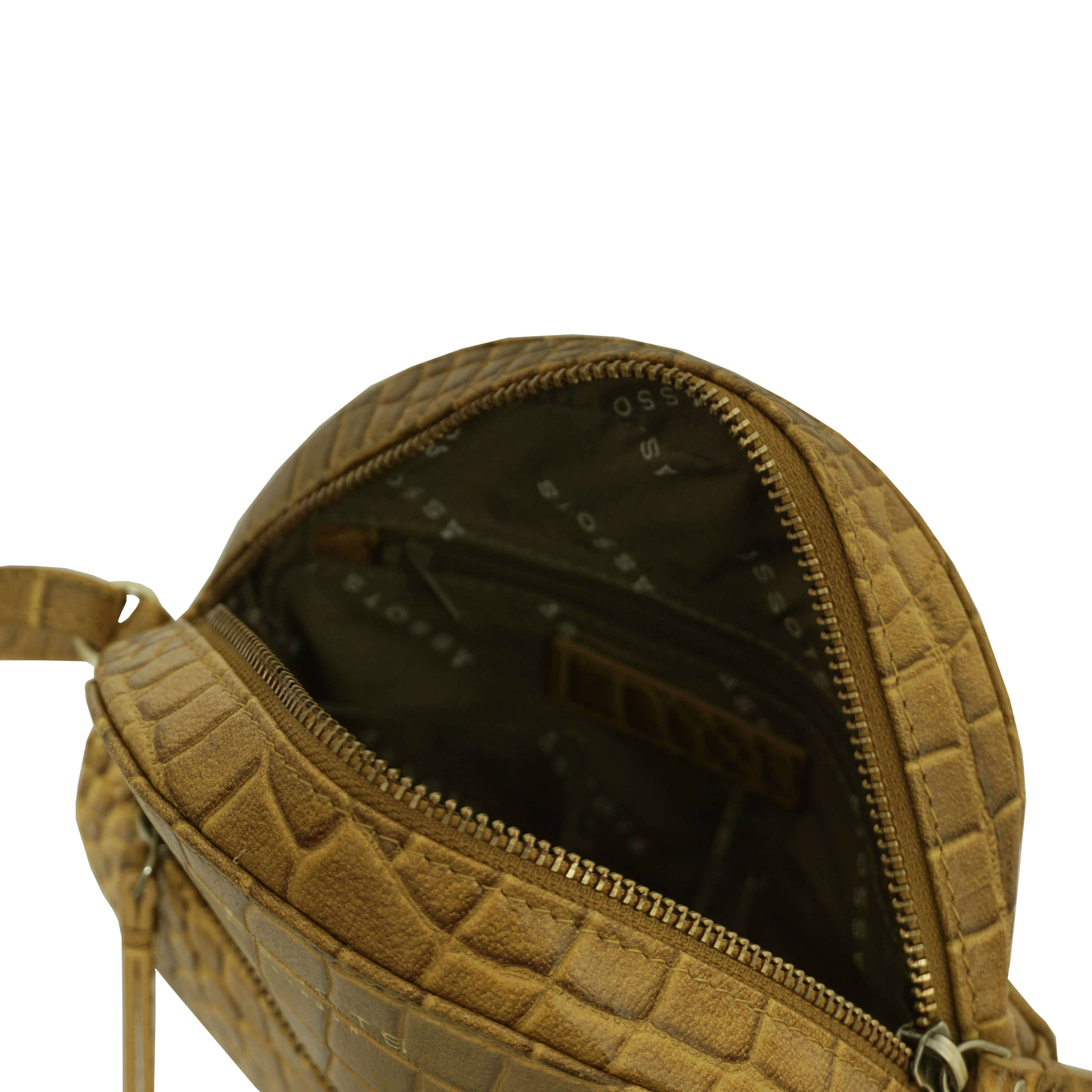 Assots London - Vente Sac à bandoulière – femme - Sac à bandoulière rond en cuir croco moutarde « Jane »6
