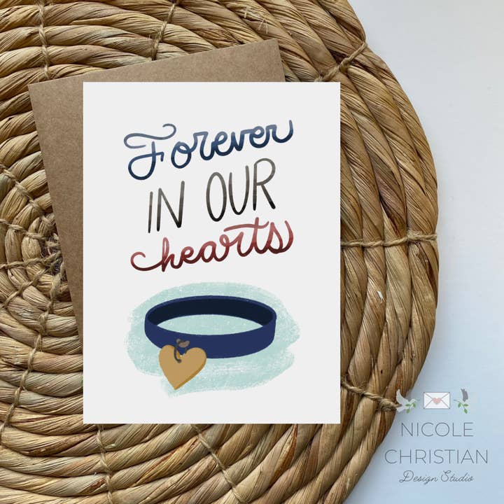 Forever in our hearts -Pet Sympathy Greeting Card -Blue for wholesale by Nicole Christian - Illustration