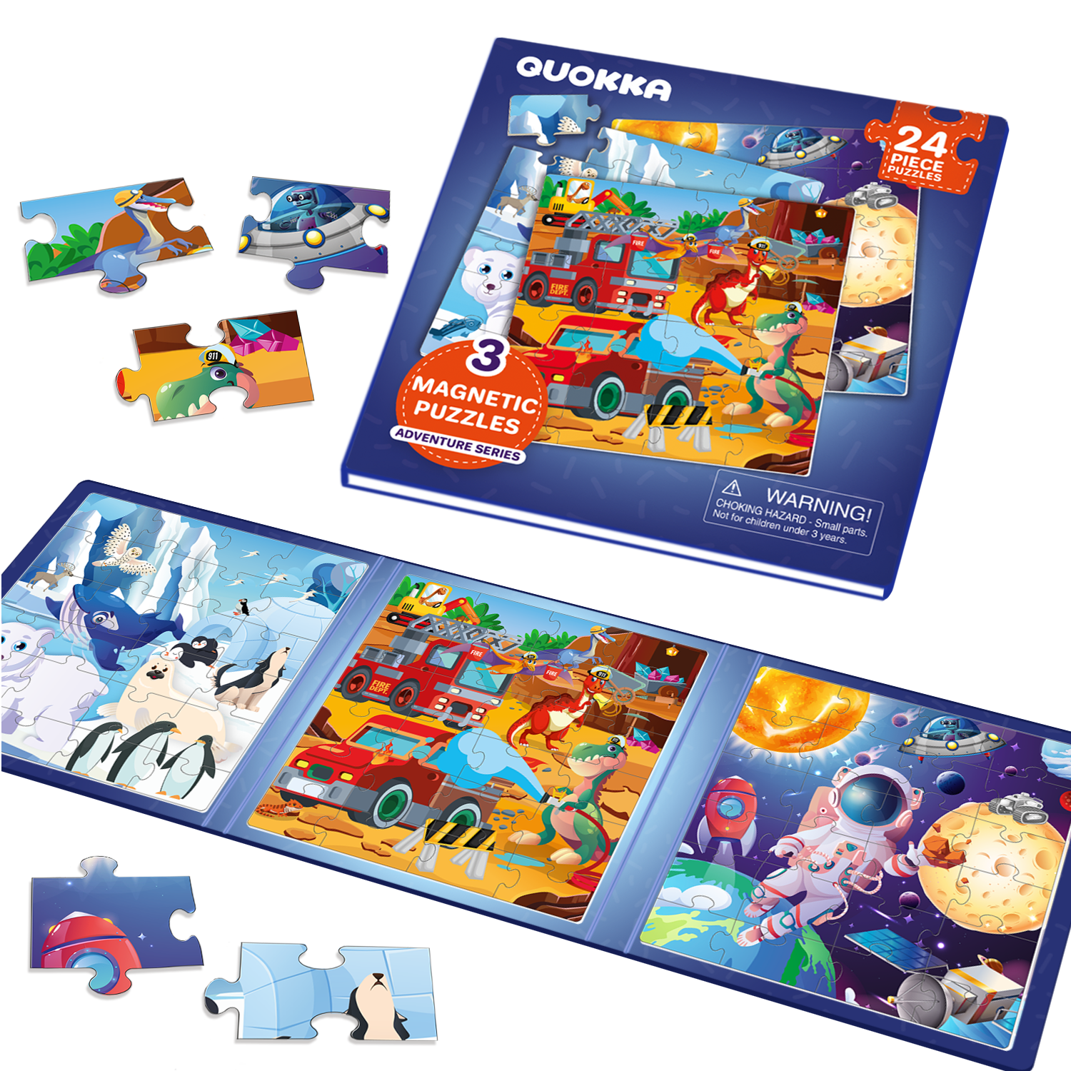 QUOKKA - Wholesale Puzzle - Kids - Magnetic Puzzle Book for Kids 24 Pieces Polar-Dino-Space0