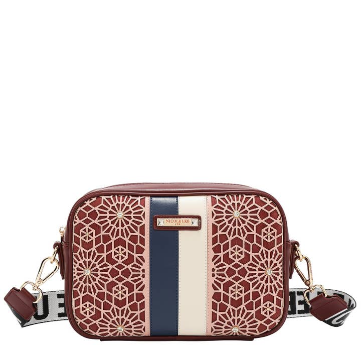 LASERSKÅRET GEOMETRISK SKULDERTASKE (VINRØD) for engroshandel hos Nicole Lee