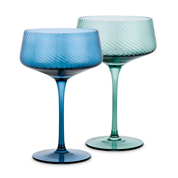 UBERSTAR - Wholesale Champagne flute - Twist Champagne Coupe Glasses - Set of 2 Blue/Green0