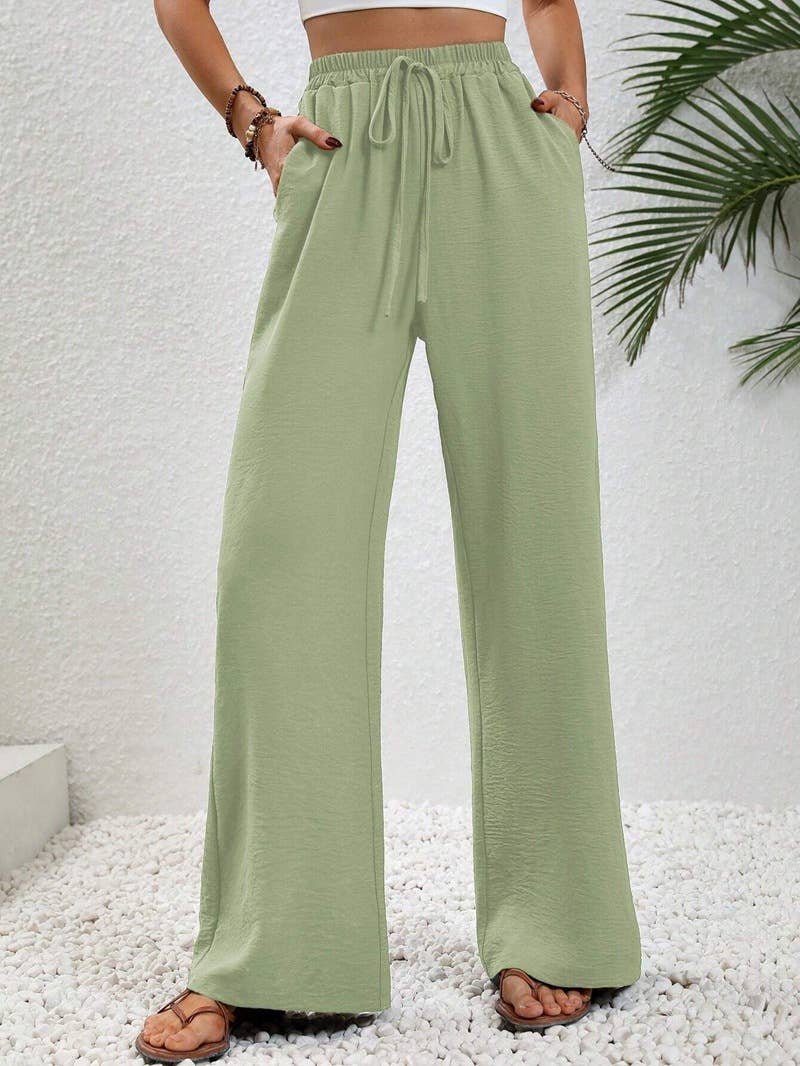 FULL TIME PURCHASE - Vente Pantalon – femme - Pantalon décontracté polyvalent uni à jambes larges et longueur au sol9