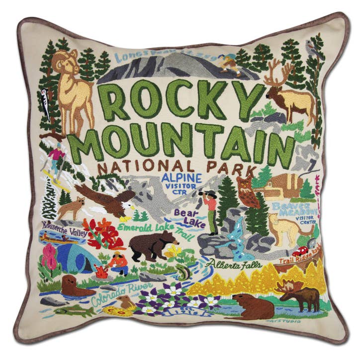 Rocky Mountain Hand-Embroidered Pillow for wholesale by catstudio