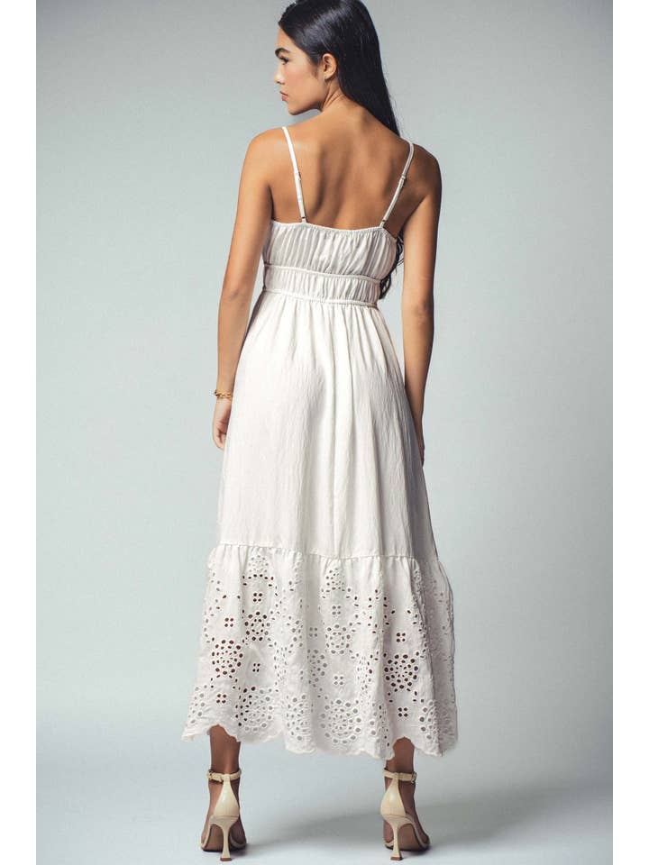 WHITE Eyelet Embroidered Tie-Front Maxi Dress for wholesale on Faire