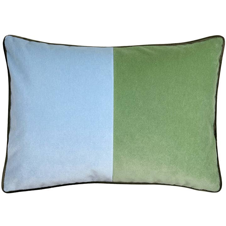 Andrews - green, blue colorblock velvet lumbar throw pillow for wholesale by Piper-Collection