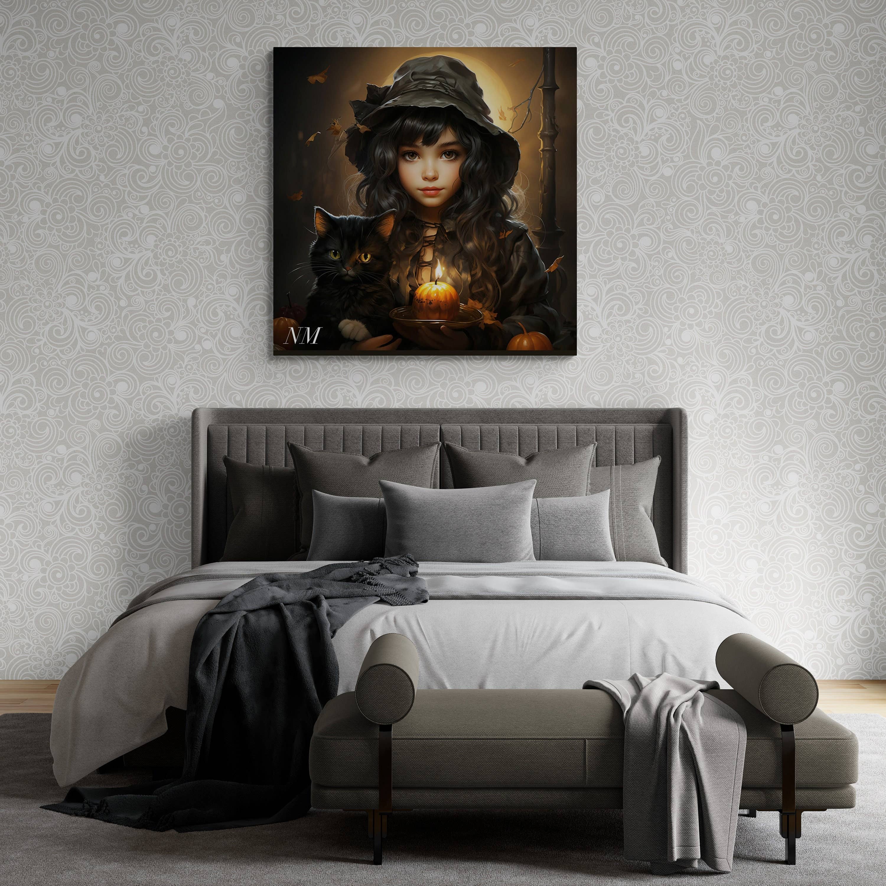 Art By Nataliia – Großhandel Kunstdruck – Halloween-Geschenk. Halloween-Dekor mit schwarzer Katze2