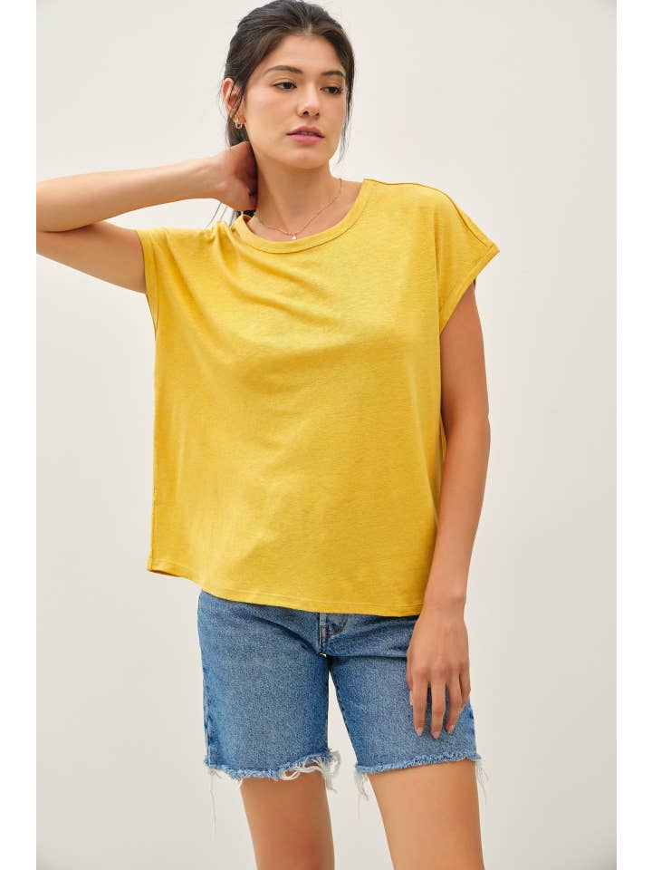 Be Cool - Wholesale T-Shirt - Women's - LINEN BLENDED BASIC CAP SLEEVE BOXY TEE