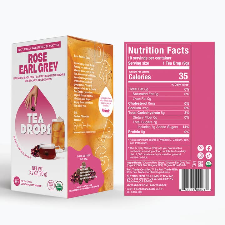 Tea Drops - Wholesale Tea Bags - Rose Earl Grey Tea Box - 10 Organic Tea Drops (Case of 6)3