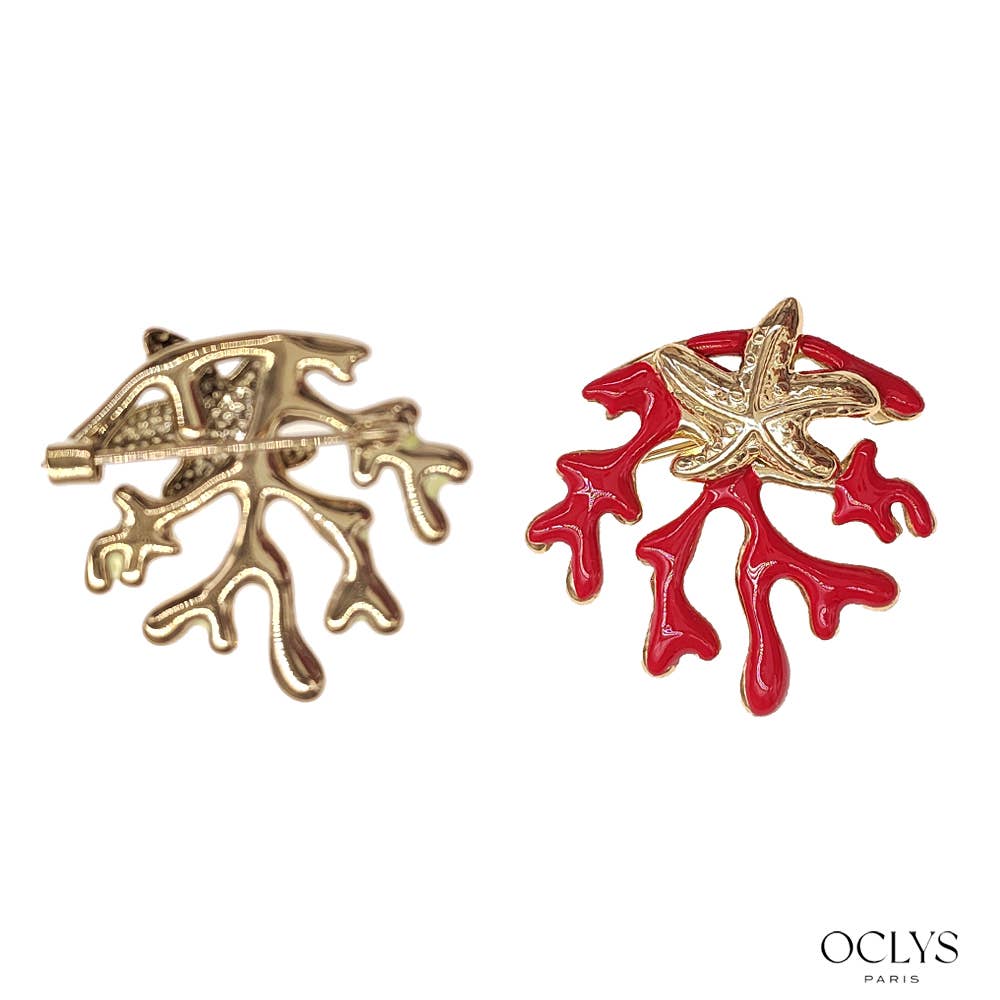 Oclys - Vente Broches - Broche corail acier inoxydable doré Dimo3