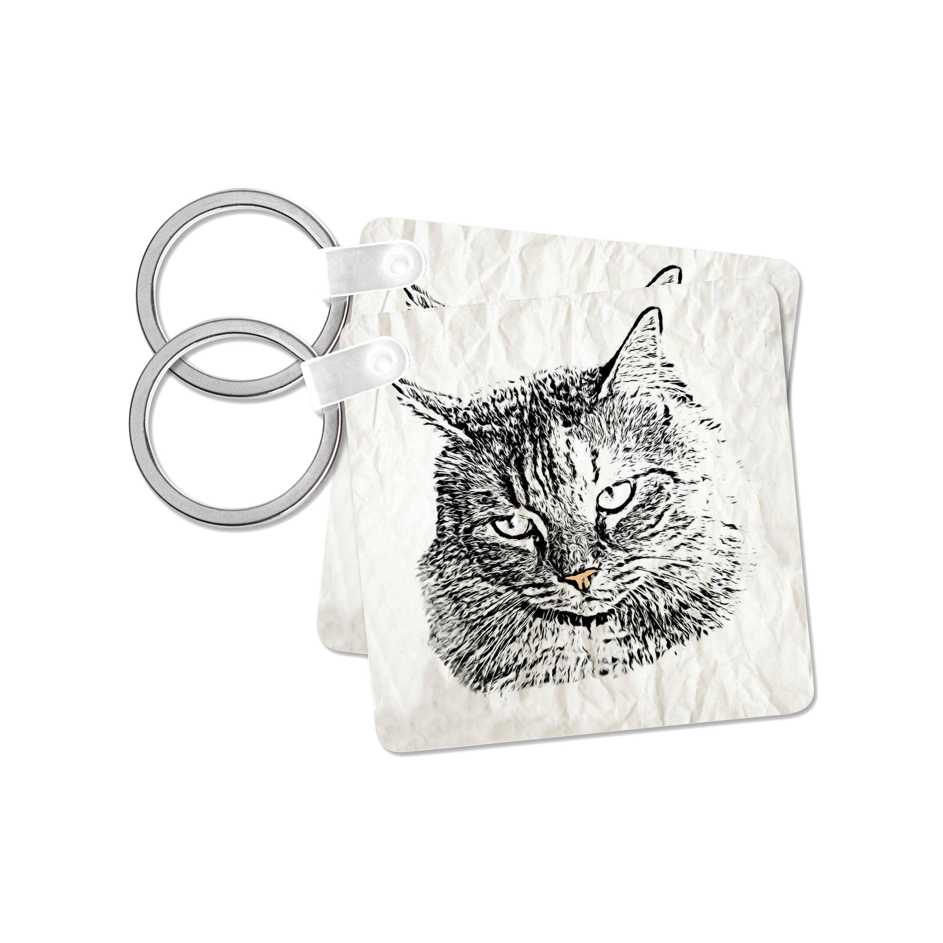 3dRose - Wholesale Keychain - Unisex - 3dRose, Black And White Sketch Of Maine Coon Cat, With Pink Nose, Key Chain7