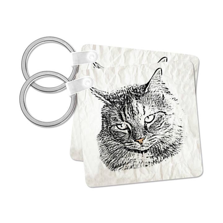 3dRose - Wholesale Keychain - Unisex - 3dRose, Black And White Sketch Of Maine Coon Cat, With Pink Nose, Key Chain7