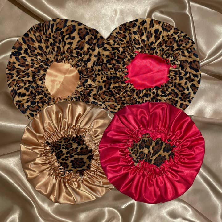 Buli Life - Wholesale Sleep cap / bonnet – women's - Leopard Print Satin Lined Bonnet1